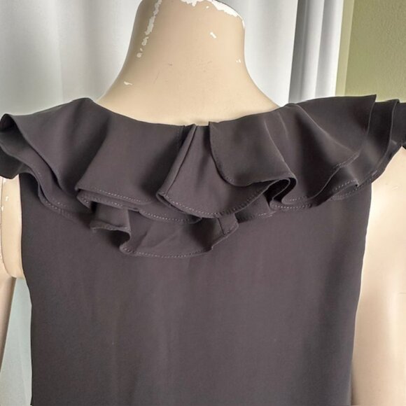 Amanda Uprichard Mini Dress Black Sleeveless V Neck Belle Ruff Black Size L - Picture 5 of 8